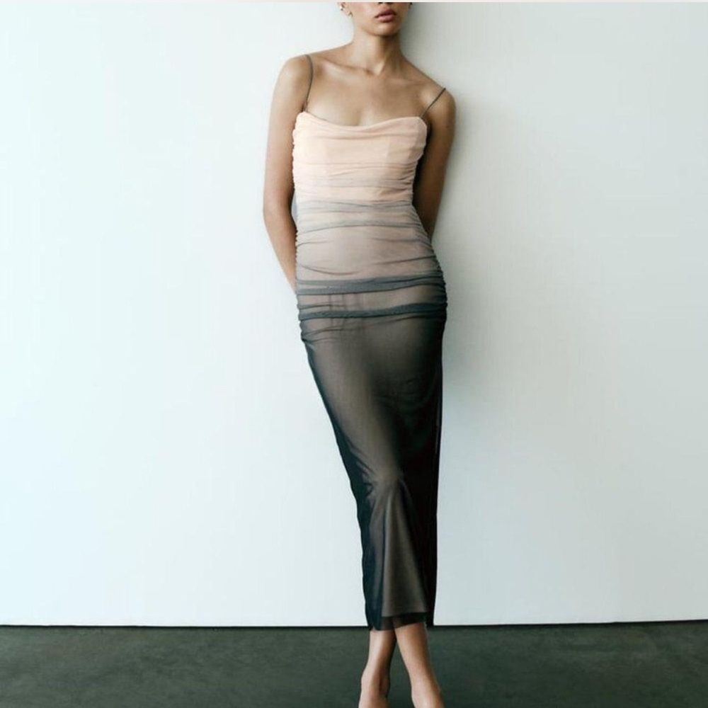 Zara Sheer Ombre Maxi Dress in Nude and Black